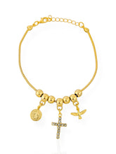 Carregar imagem no visualizador da galeria, https://febijus.bwimg.com.br/febijus/produtos/pulseira-folheada-a-ouro-18k-e-prata-com-pingentes-espirito-santo-e-cruz-cravejada-1768231272.8991.jpg